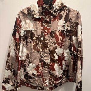 Zara Floral Utility Jacket - Red, Brown, Cream